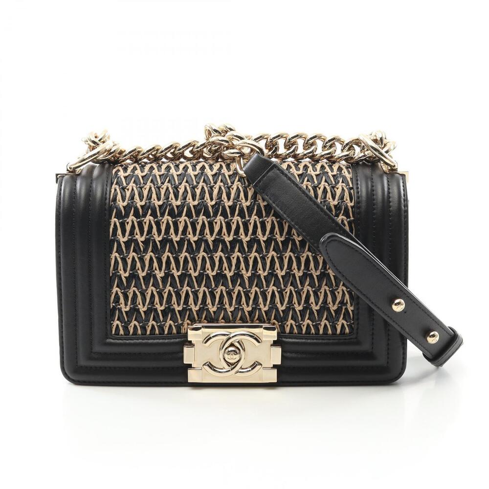 Chanel Boy Shoulder Bag Lambskin Leather Black Beige